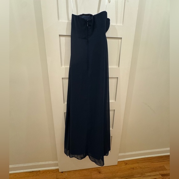 Azazie Wren Dark Navy A-Line Side Slit Chiffon Dress - Picture 12 of 13